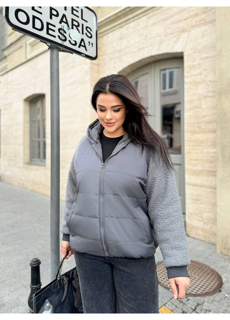 Графітова демісезонна 💥 куртка з плащівки канада з рукавом-баранчиком — заміри в описі ❄️ куртка-пальто GD/GL Модний простір