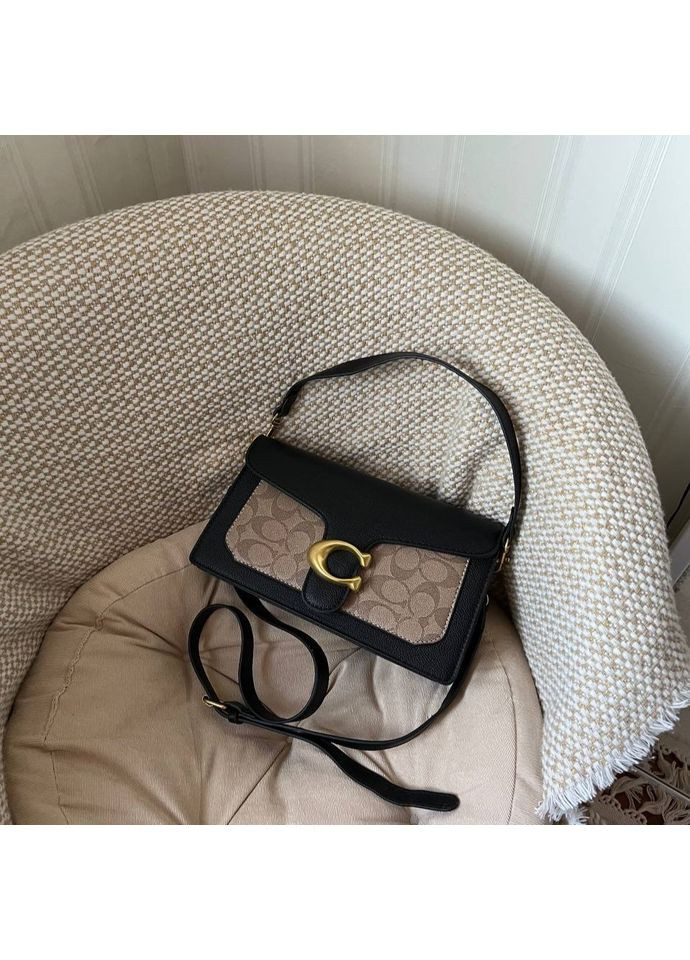 Женская сумка черного и белого цвета с двумя ремешками из эко кожи No Brand (362588139)