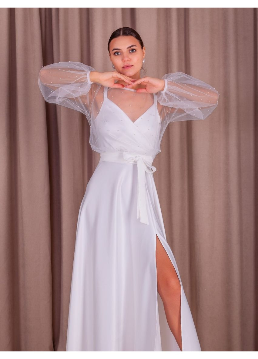 Білий вечірня плаття а-силует First Woman в горошок