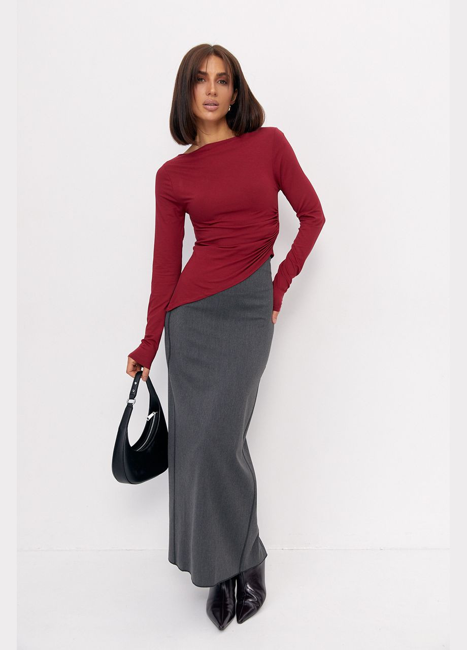 Ассиметричный лонгслив с драпировкой - зеленый Lurex (314901901)