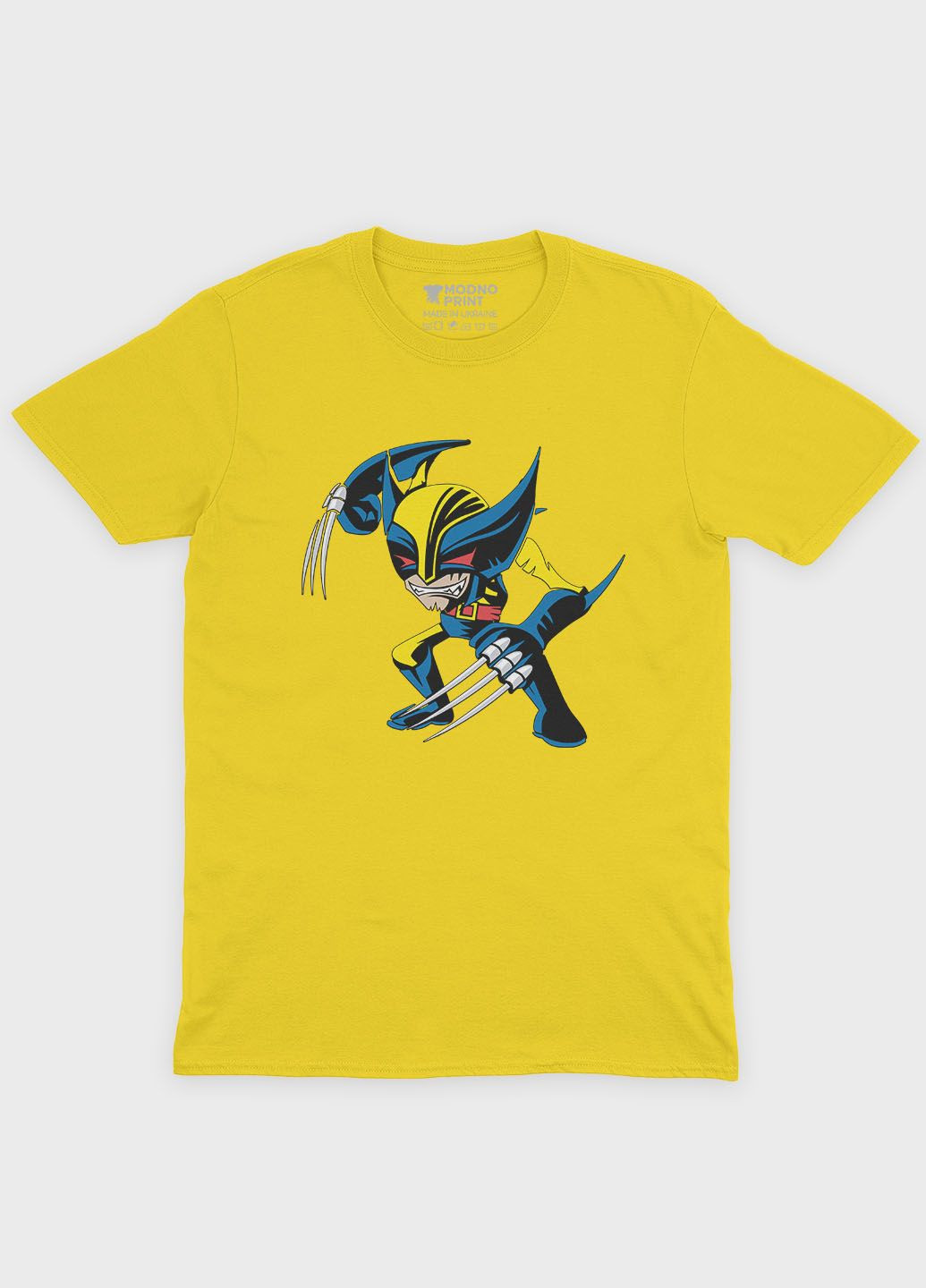 Жовта демісезонна футболка для дівчинки з принтом супергероя - росомаха (ts001-1-sun-006-021-002-g) Modno