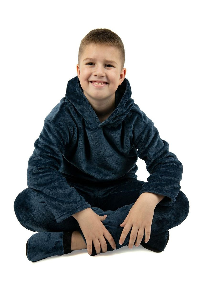 Темно-синя всесезон піжама для хлопчика підлітка домашній костюм велсофт худі і штани кофта + брюки V&V