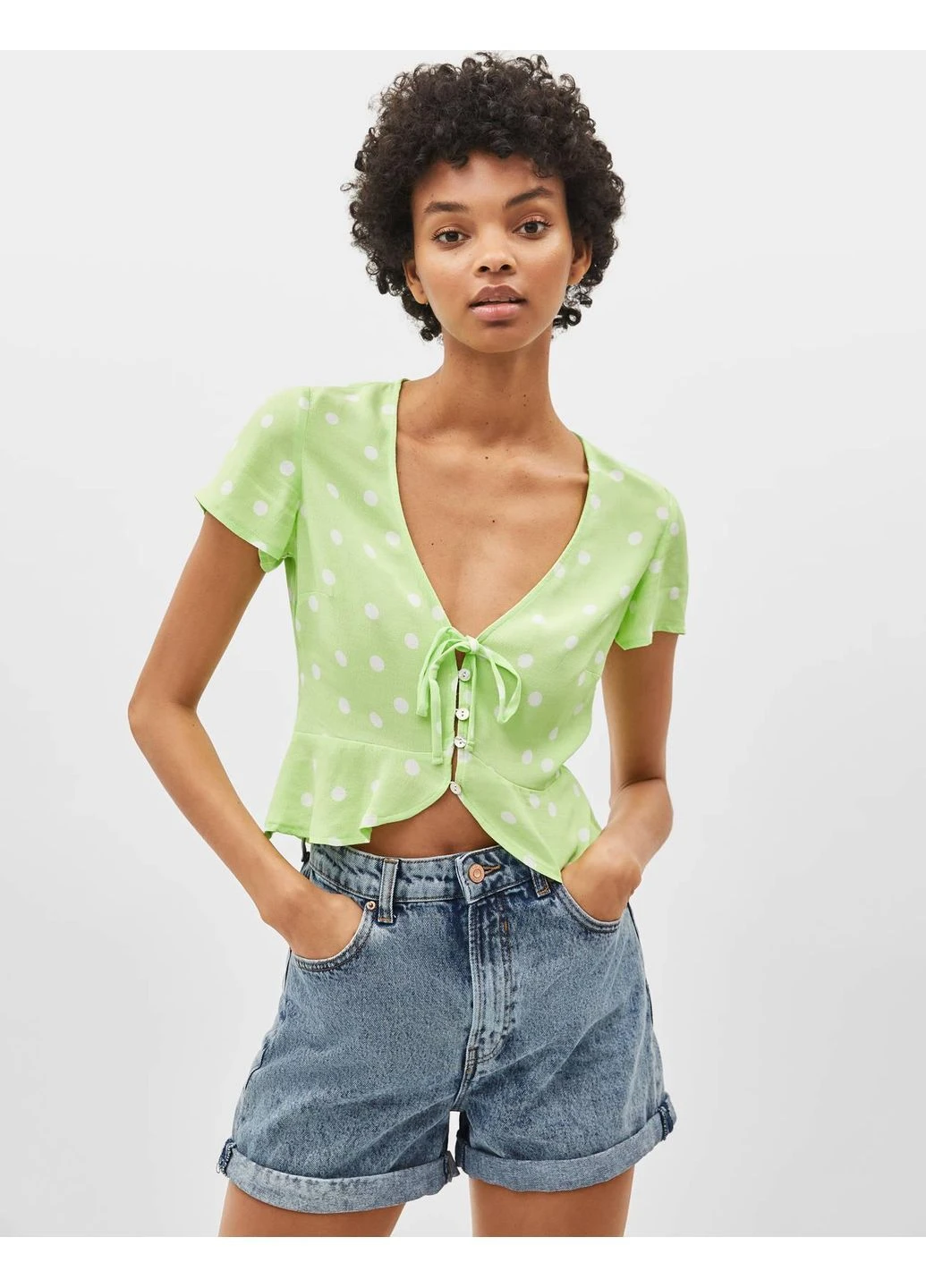 Топ літо,салатовий в горошок, Bershka (400286256)