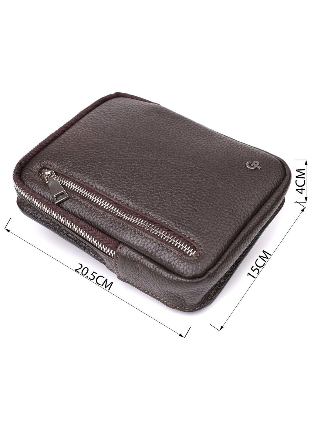 Прямоугольная сумка бананка из зернистой натуральной кожи 22878 Коричневая Grande Pelle (330642734)