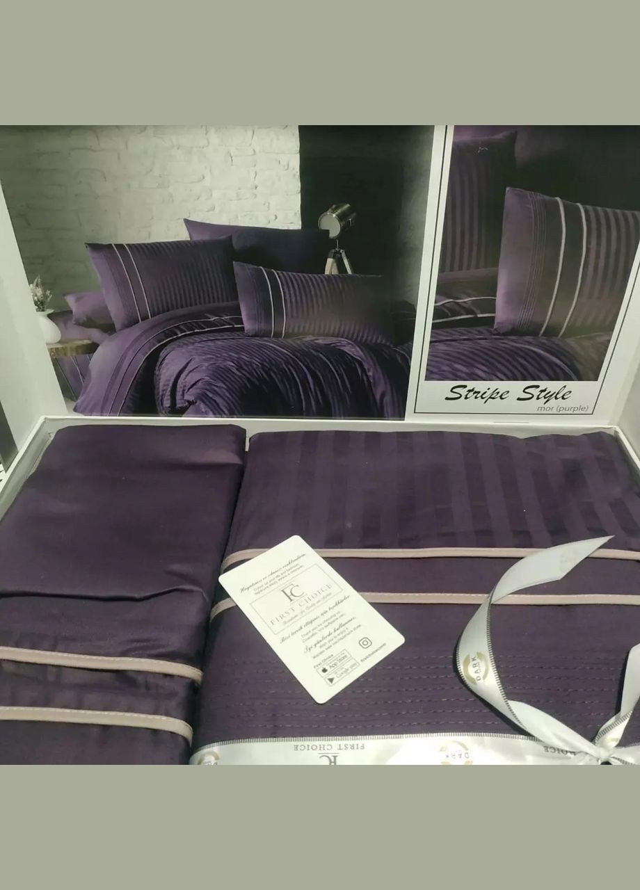 Постельное белье сатин Dark Deluxe Stripe style purple евро First Choice (288045504)