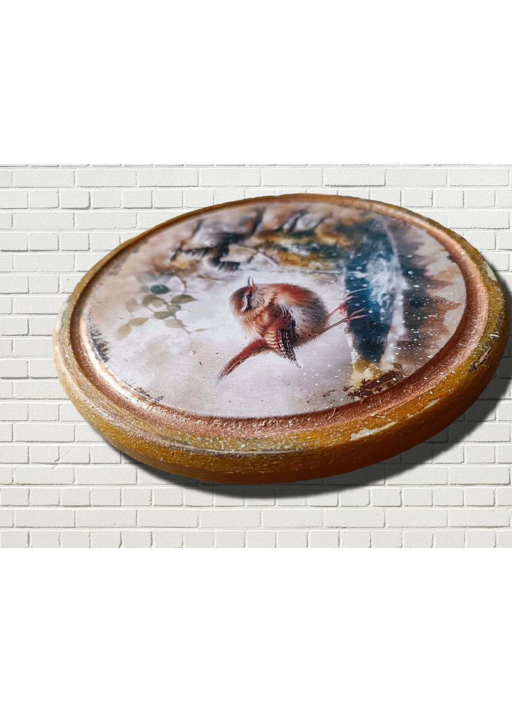 Разделочная доска круглая 20 см из бука, декупаж, птичка пьет воду Handmade (362135510)