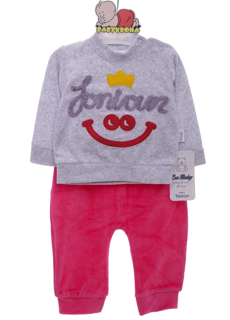 Сірий демісезонний костюм велюровий для дівчинки посмішка сірий 80 см (44231) BABYKROHA