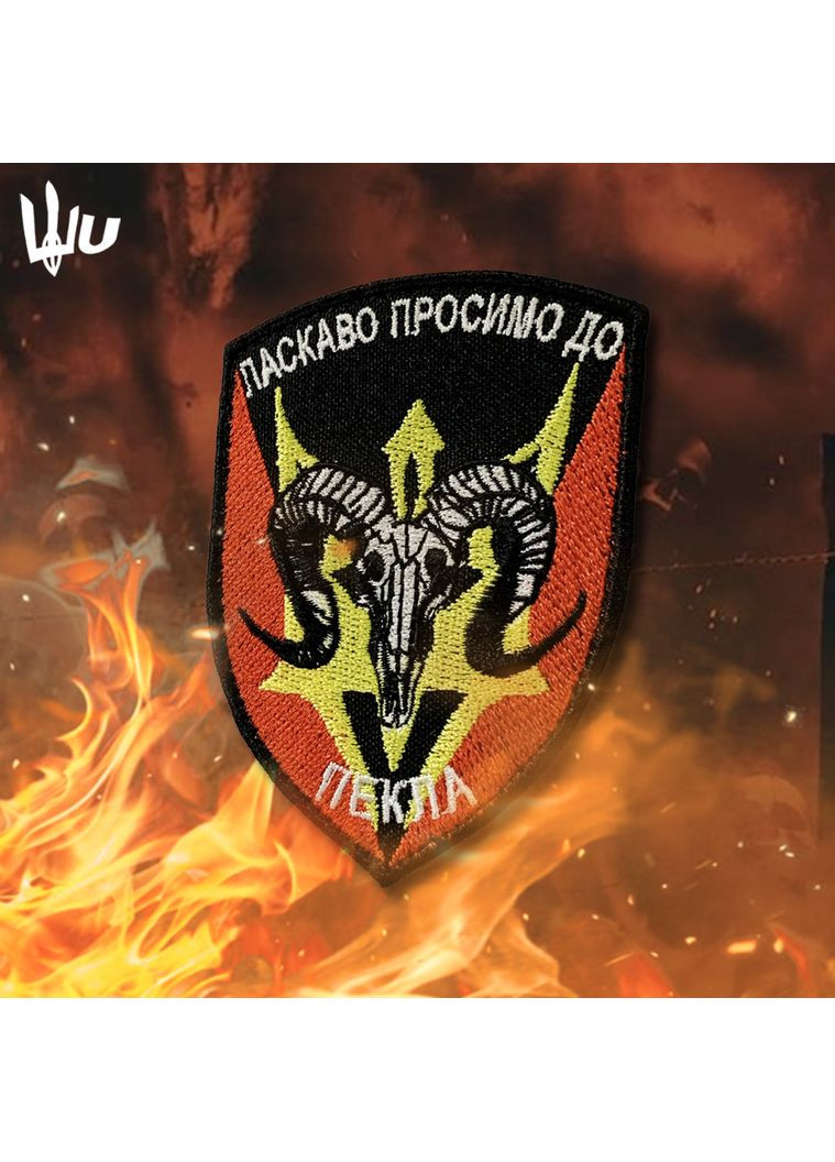 Шеврон пекло (Форма щит. На липучці) Розмір 9x7см No Brand (369924833)