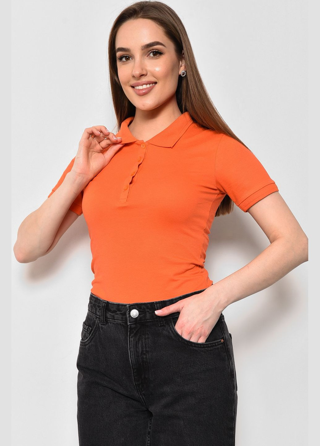 Оранжевая летняя футболка женская поло оранжевого цвета Let's Shop