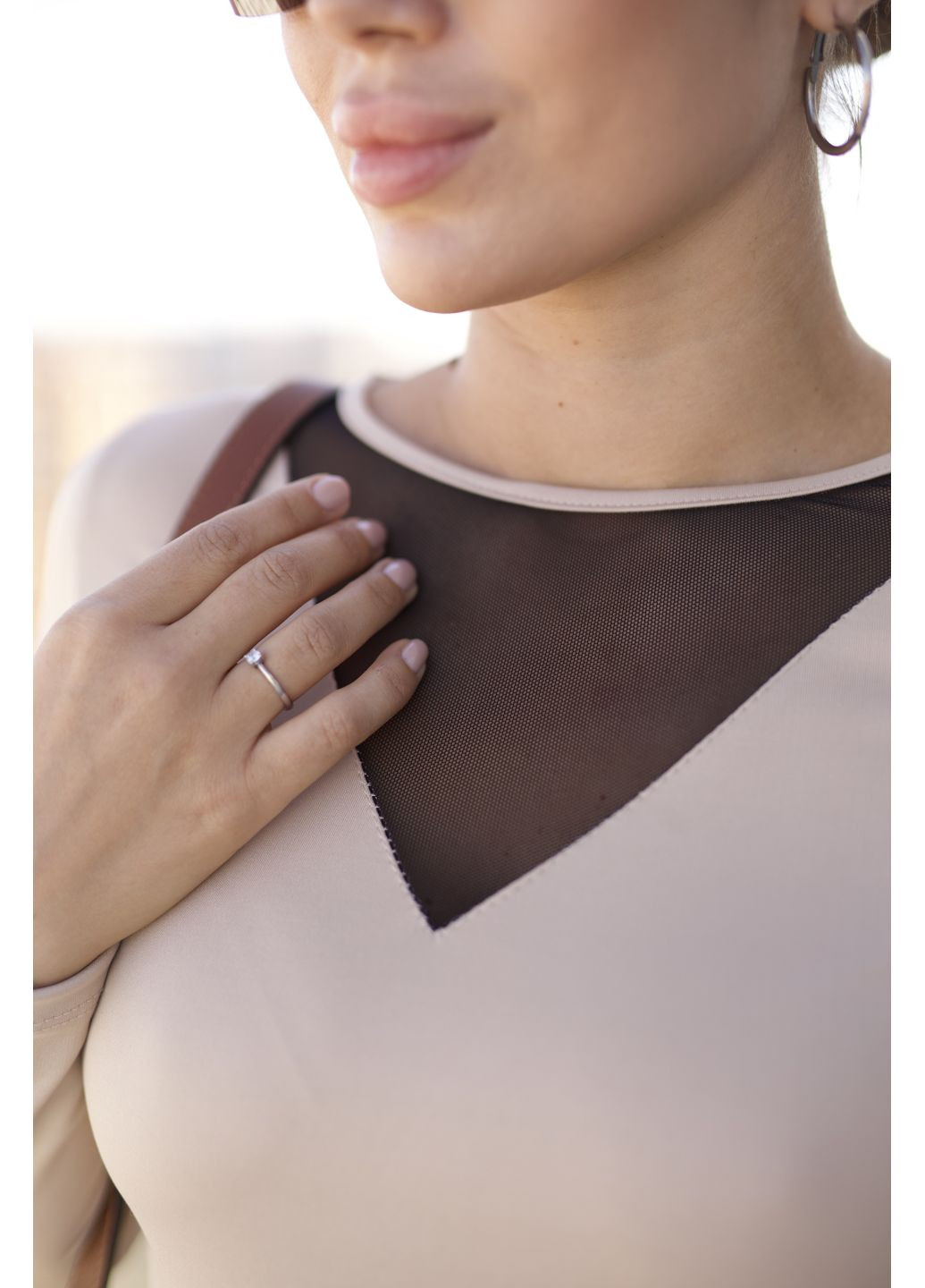 Женский лонгслив с декольте из сетки микродайвинг размер GF4232 No Brand (368771958)