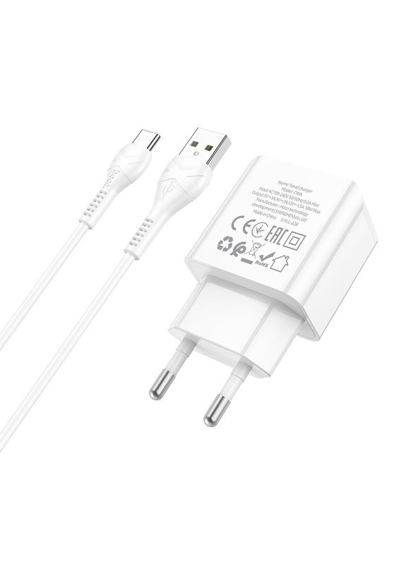 Сетевое зарядное устройство с кабелем C98A Proton single port QC3.0 charger set(Type-C) White (6931474766878) Hoco C98A charger set(Type-C) (360550246)