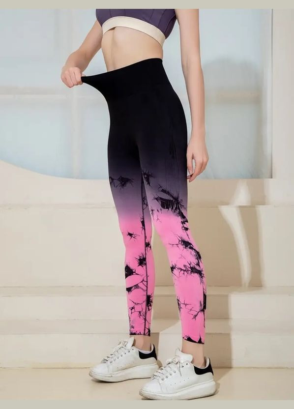 Легінси жіночі спортивні з пуш-ап Tie Dye gradient 18762 L чорні з рожевим Fashion (336873792)