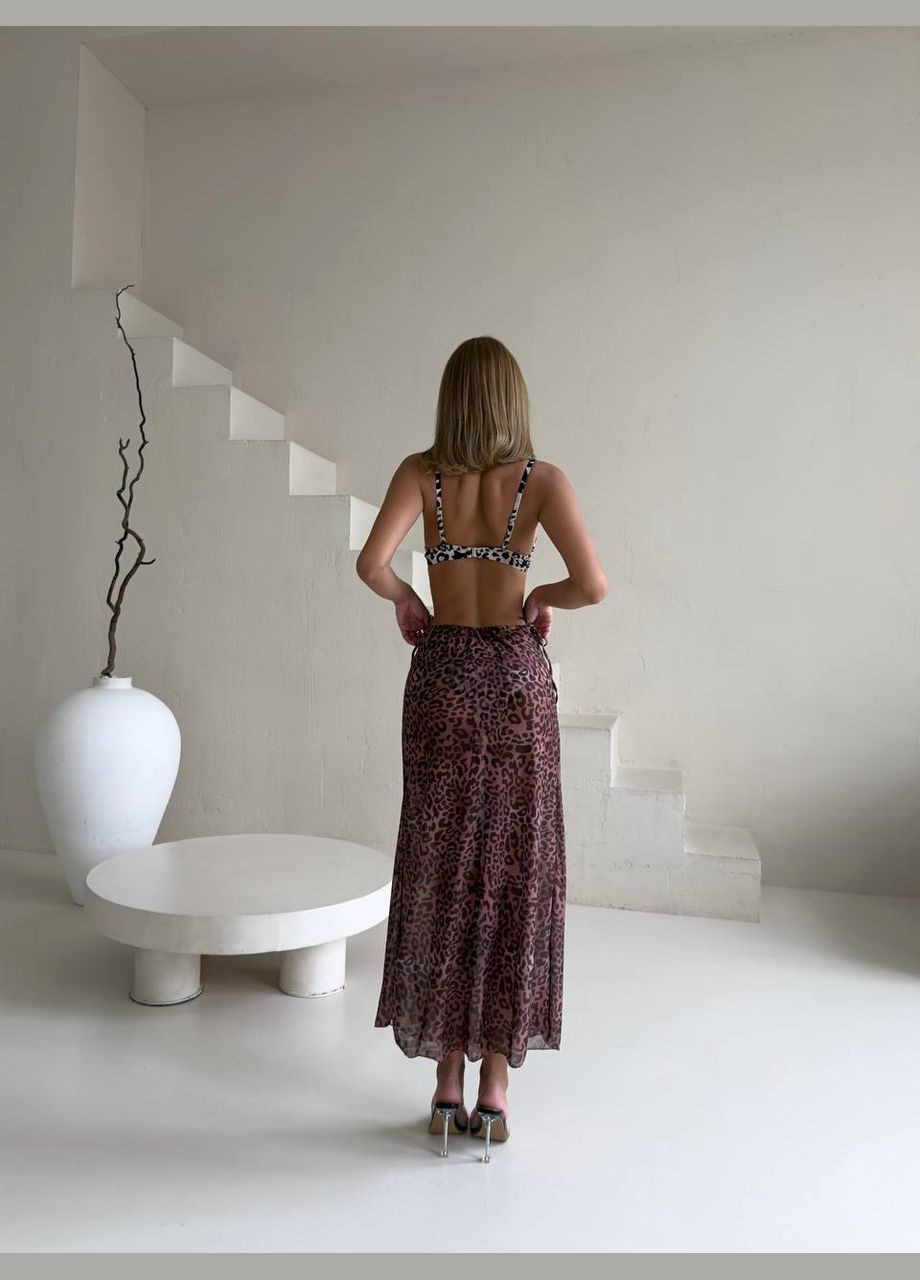 Комбінований літній стильний купальник з леопардовим принтом в комплекті зі спідницею роздільний No Brand
