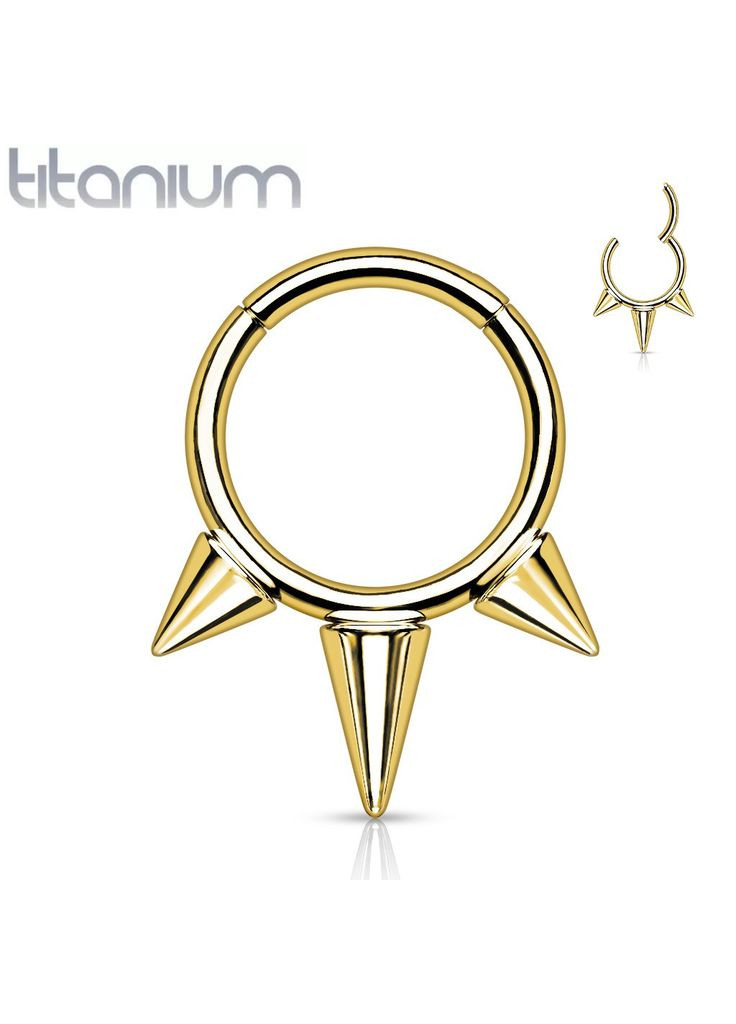 Кольцо кликер из титана с шипами RHT57-1608-GD серьги для пирсинга септума, уши, брови (1,2мм, 8мм) Spikes (333342319)
