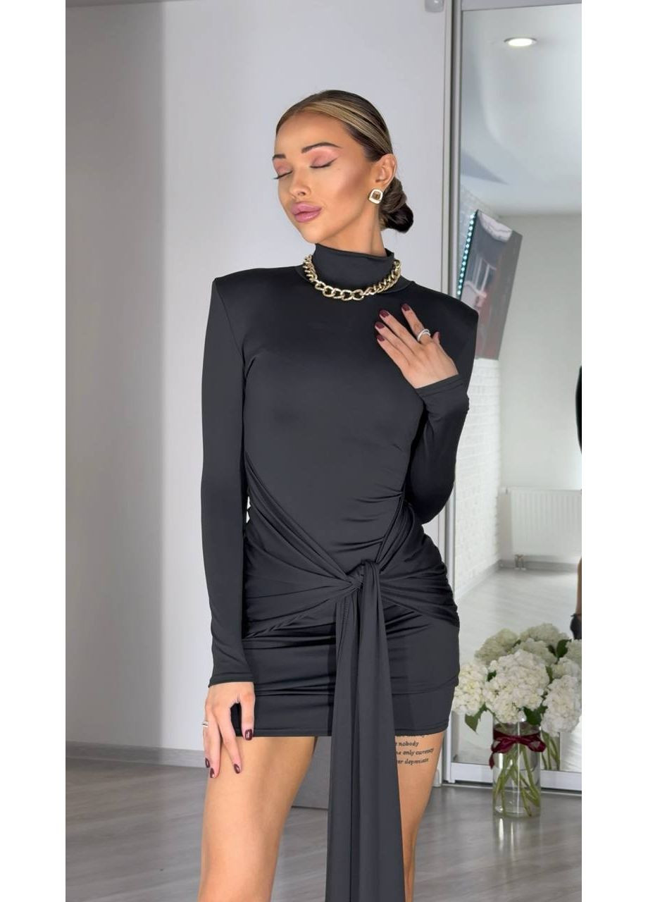 Чорна вечірня, кежуал жіноча міні-сукня з довгим рукавом Україна однотонна
