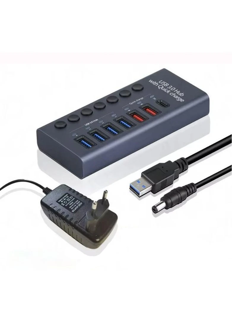 Концентратор 7 Port USB 3.0 з PD високошвидкісний алюмінієвий хаб з адаптером ( код: HUB985D ) Digital (338857798)