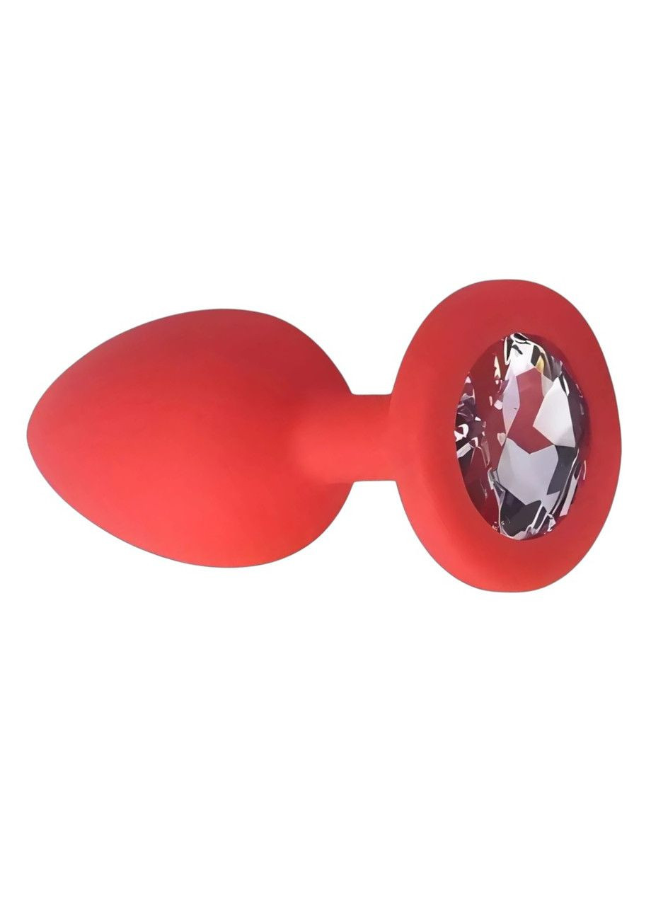 Анальна пробка із прозорим кристалом червона силіконова середня за розміром М No Brand (347614807)