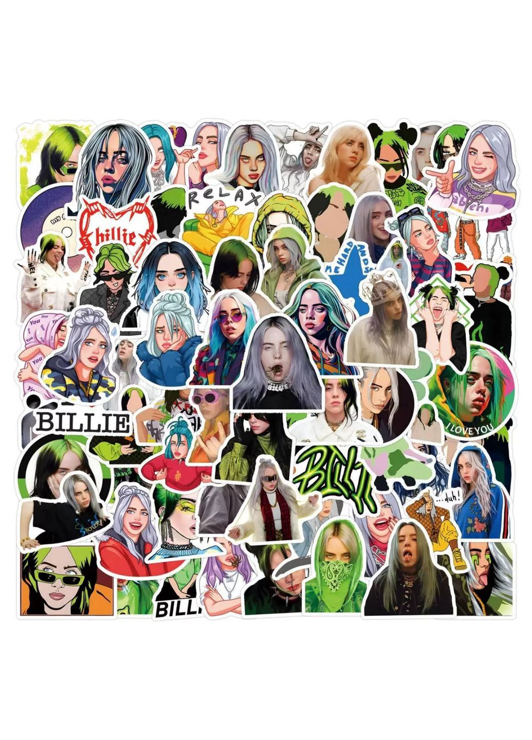 Набір стікерів, наліпок, наклейок Billie Eilish (Біллі Айліш) Стікерпак – 110 шт. No Brand (361205163)