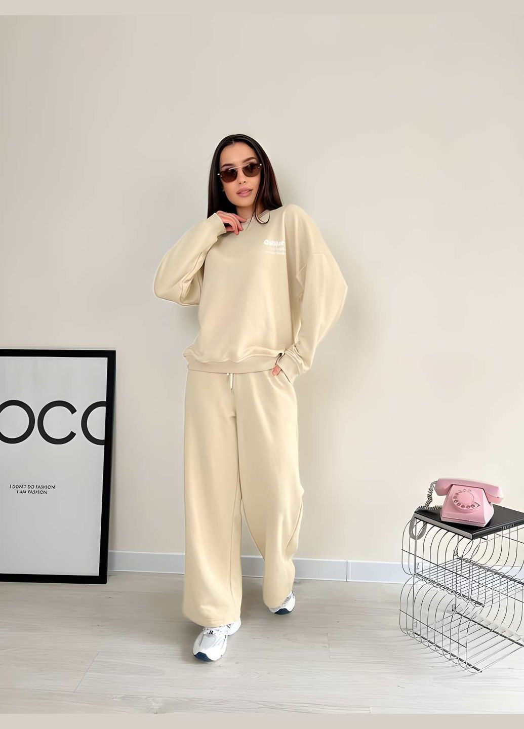 Весенний костюм брюки палаццо + свитшот тринитка петля, женский... No Brand (329890464)