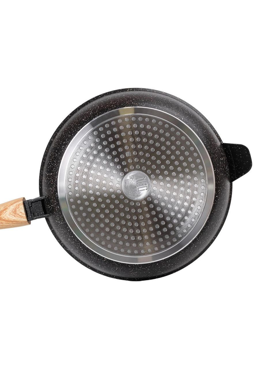 Алюмінієва глибока сковорода (3,5 л) зі скляною кришкою Ø28 см чорна HP-4-465B MGC (368767376)