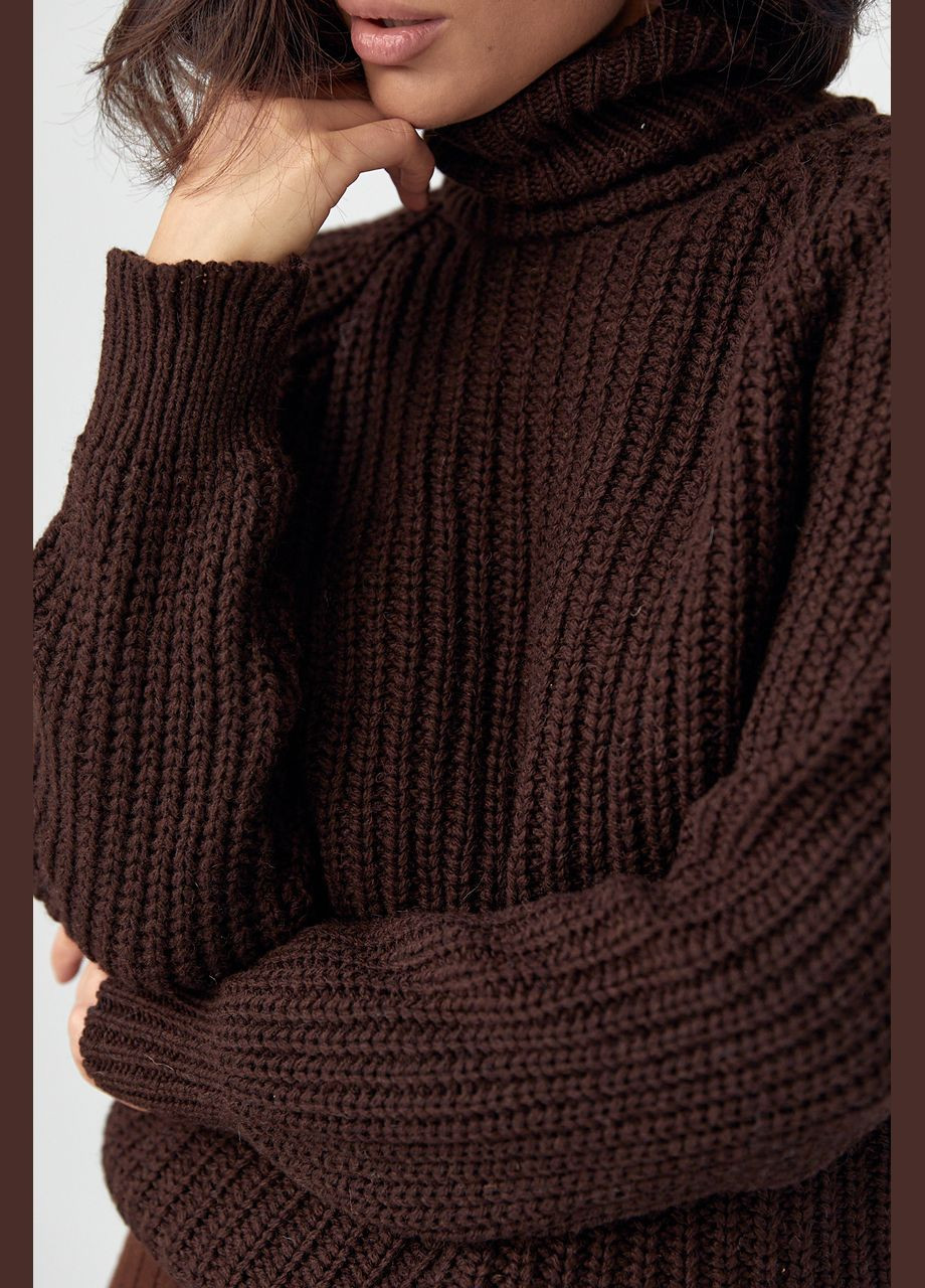Темно-коричневый зимний женский свитер с рукавами-регланами 4635 Lurex