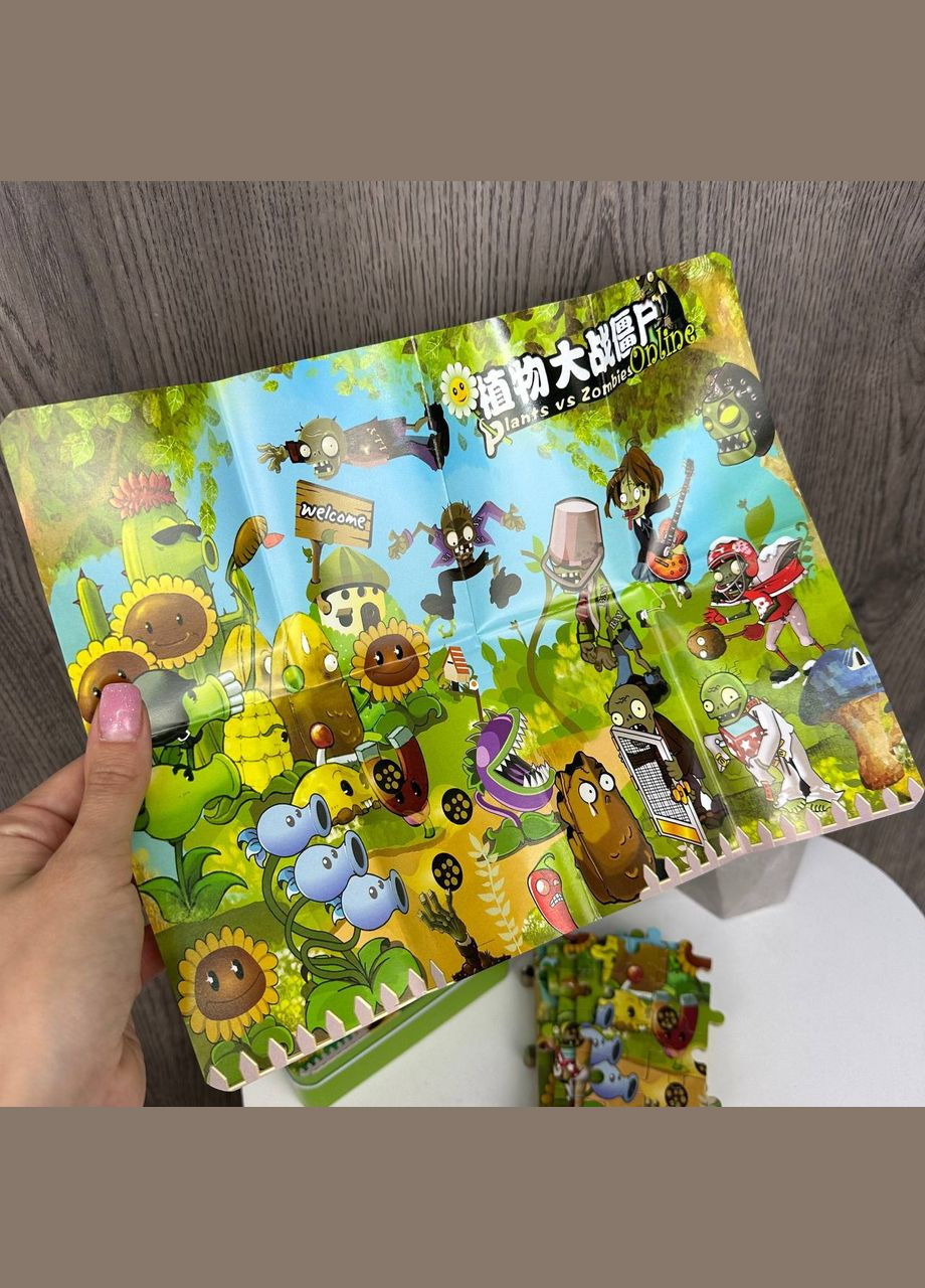 Дитячі пазли розвиваючі Plants vs Zombies в металевій коробочці, пазли для дітей Рослини проти Зомбі Diy (333023990)