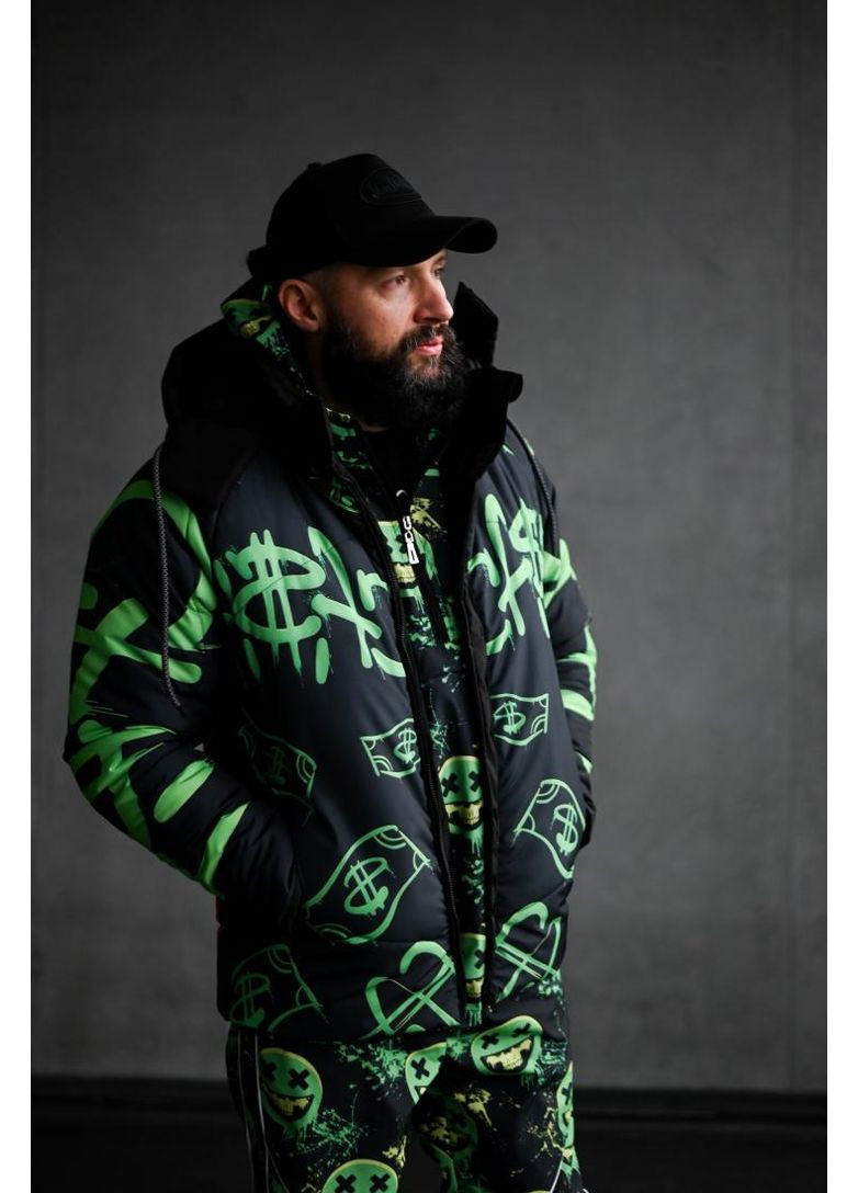 Комбінована демісезонна куртка чоловіча з принтом зима капюшон No Brand