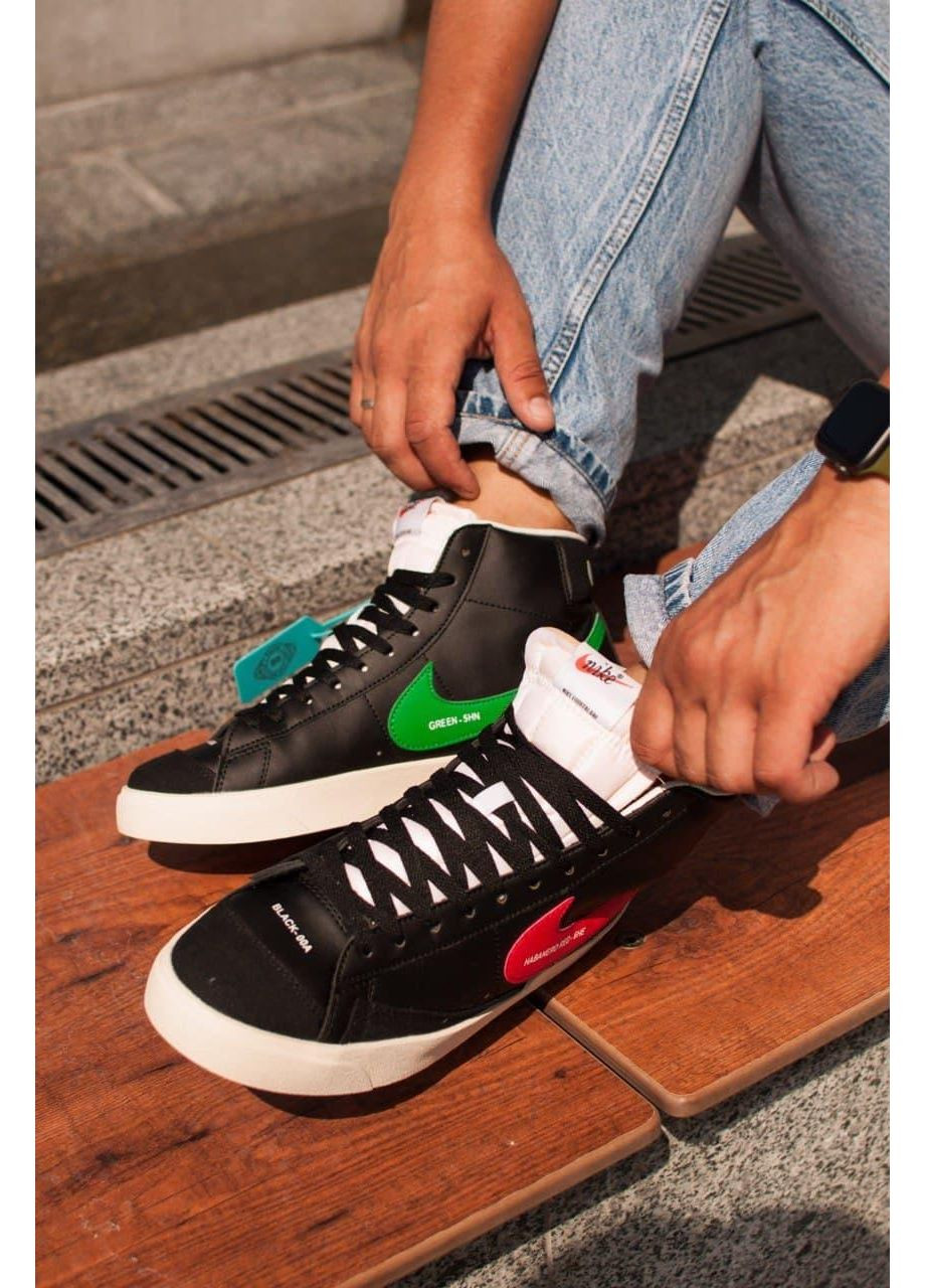 Черные демисезонные кроссовки мужские nike blazer mid 77 black white & colors найк блейзер No Brand