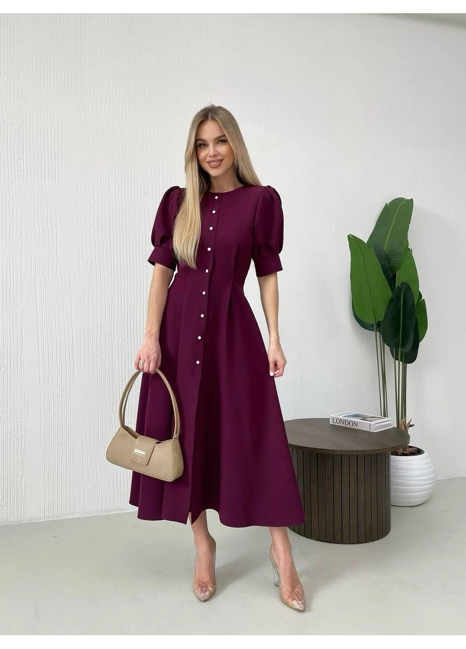 Бордова класична сукня міді на гудзиках Fashion