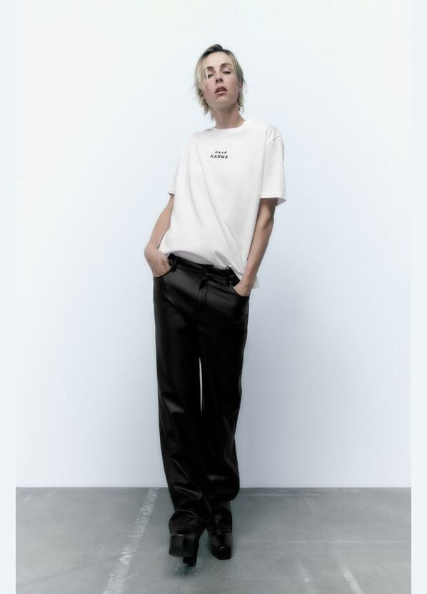 Футболка біла з написом оверсайз базова вільного крою Zara - (325695498)