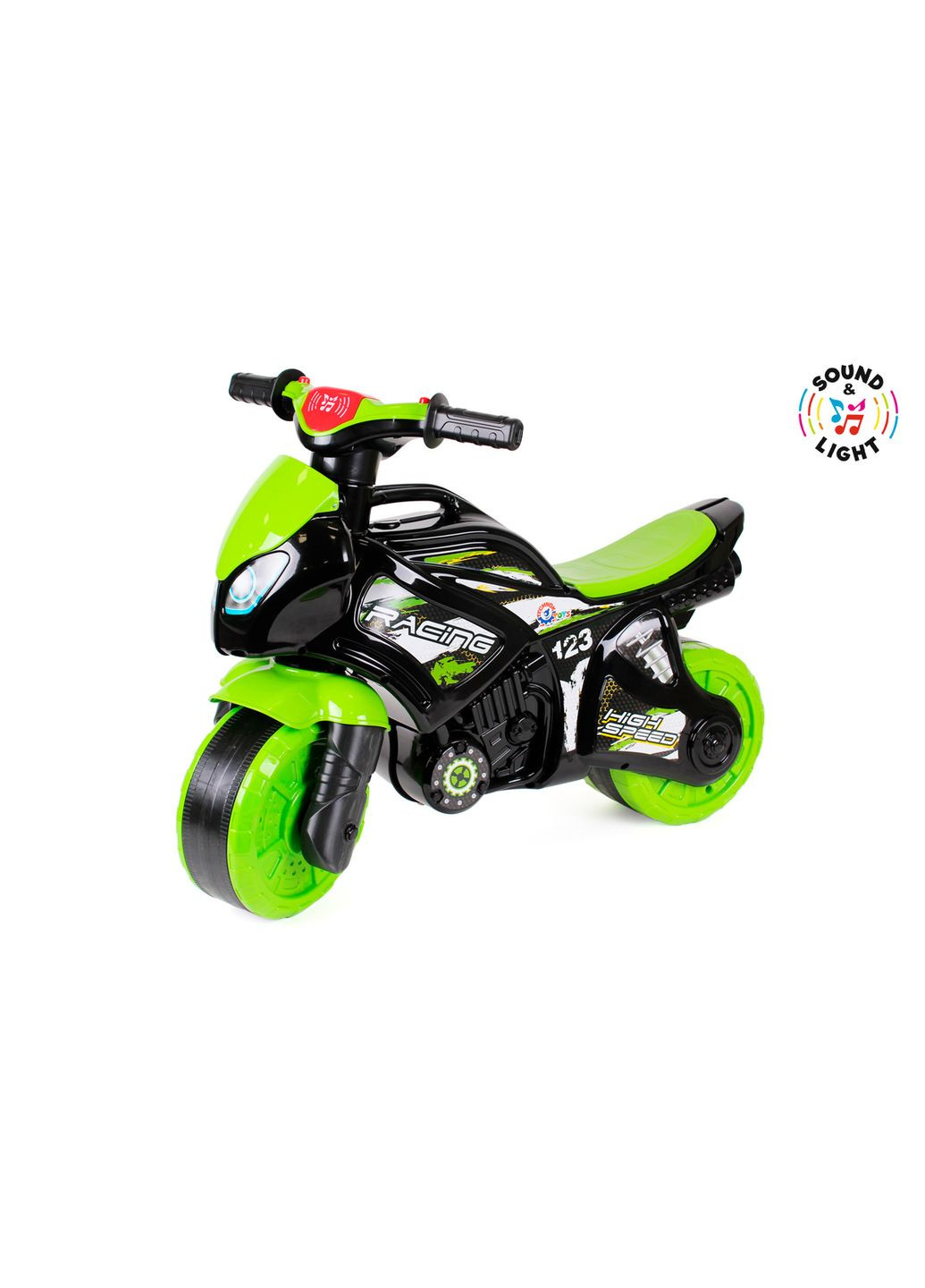 Толокар мотоцикл черно-салатовый со звуковыми эффектами 71 см (TH5774) ТехноК (364238300)