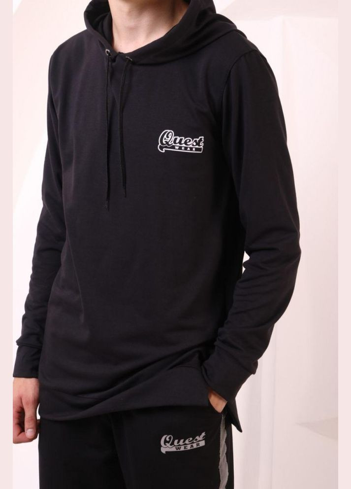 Чоловіча чорна подовжена кофта з капюшоном Quest Wear Long No Brand (322565246)