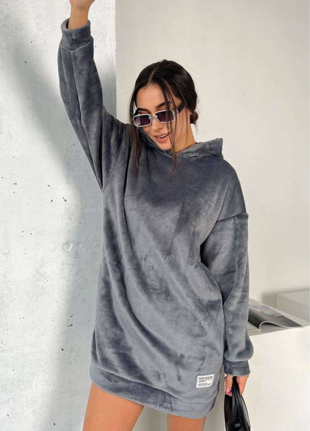 Графітова повсякденний сукня-худі з махри з капюшоном сукня-худі Allthings однотонна