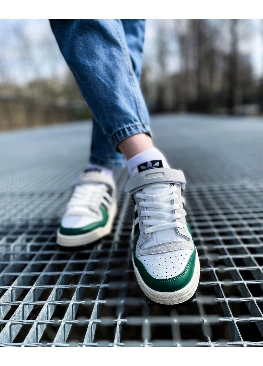 Белые демисезонные кроссовки мужские adidas forum low white green black адидас форум белые No Brand