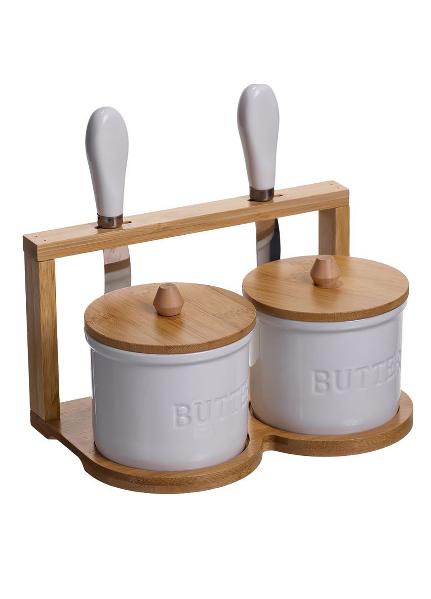 Набір маслянок порцелянових 2 штуки на бамбуковій підставці Yiwu (365839971)