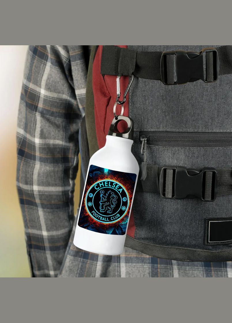 Фляга (бутылка) для воды с карабином "Челси" Футбольная команда #05 500 мл Белый No Brand (323639512)