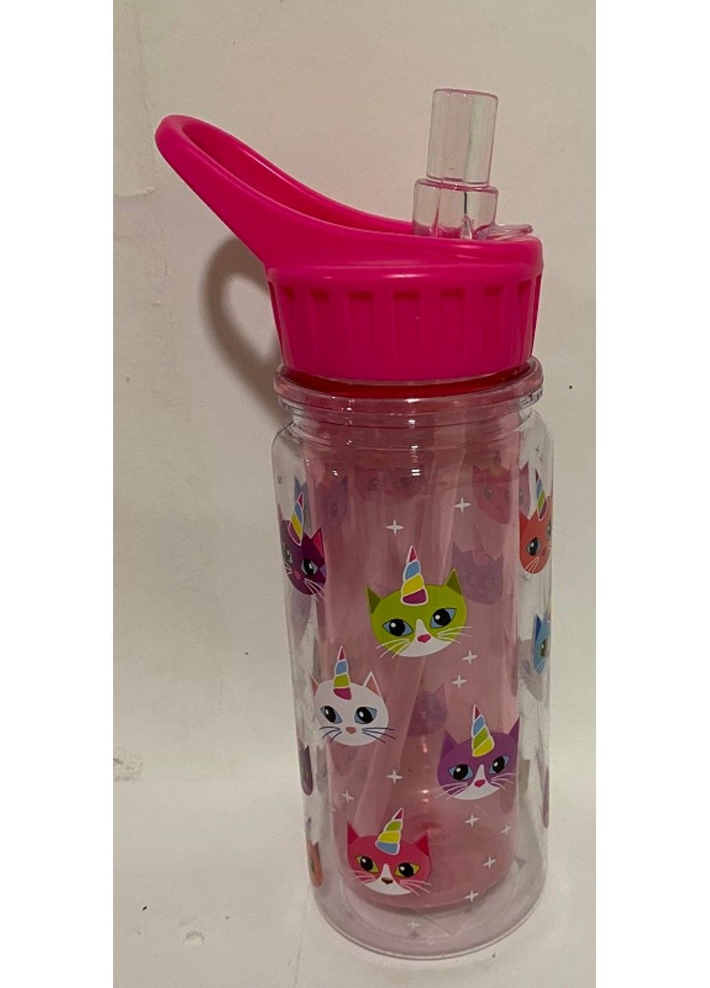 Бутылочка детская для воды 350 мл с трубочкой Котик,розовый 1215 No Brand (291161860)