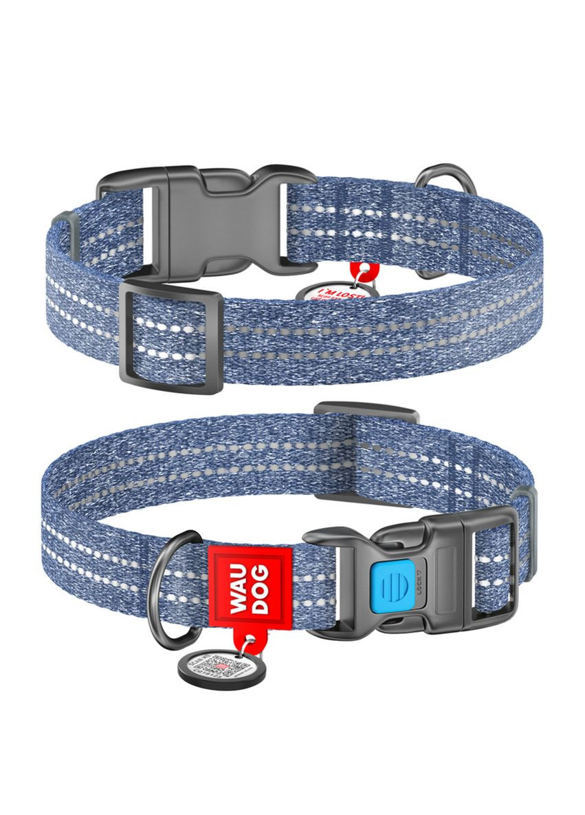 Нашийник для собак із відновленої бавовни Re-cotton з QR паспортом, Ш 25 мм, Дов 37-58 см синій WAUDOG (322642284)