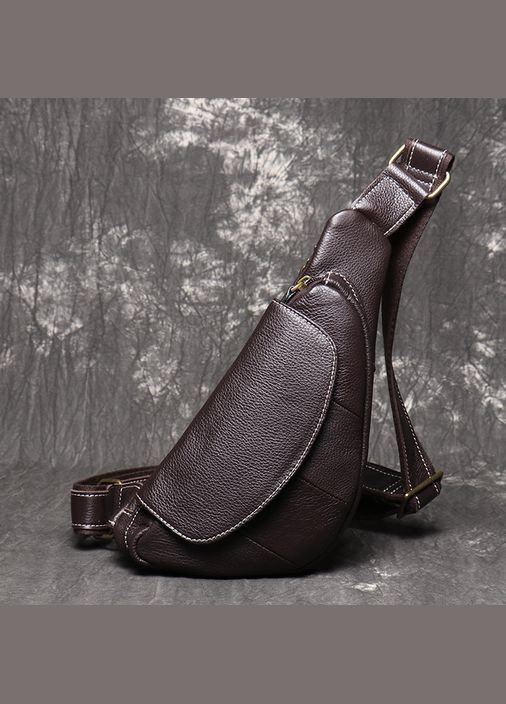 Чоловіча шкіряна бананка сумка нагрудна чорна Сумка-бананка кросбоді з натуральної шкіри, барсетка Коричневий PTR No Brand (335053683)