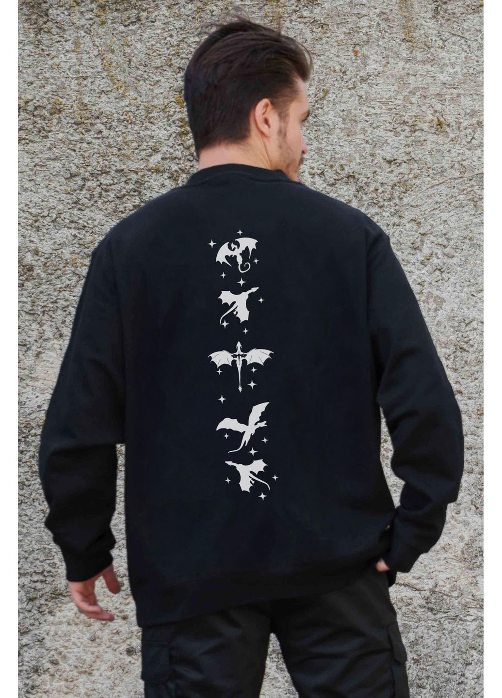 Чорний чоловічий утеплений оверсайз світшот на флісі з принтом четверте крило Without однотонний без декору (361057470)