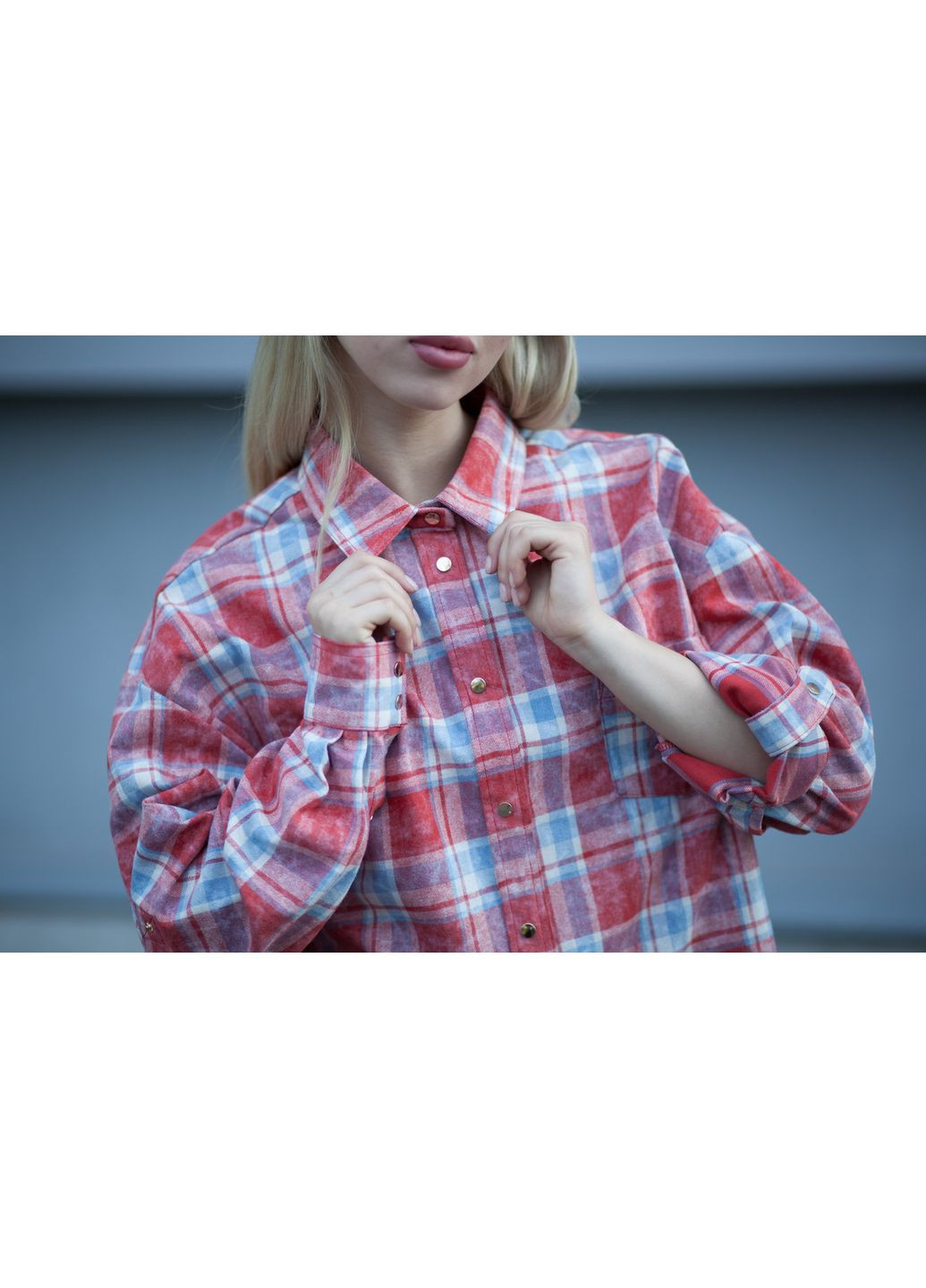 Красная повседневный рубашка в клетку JUGO с длинным рукавом