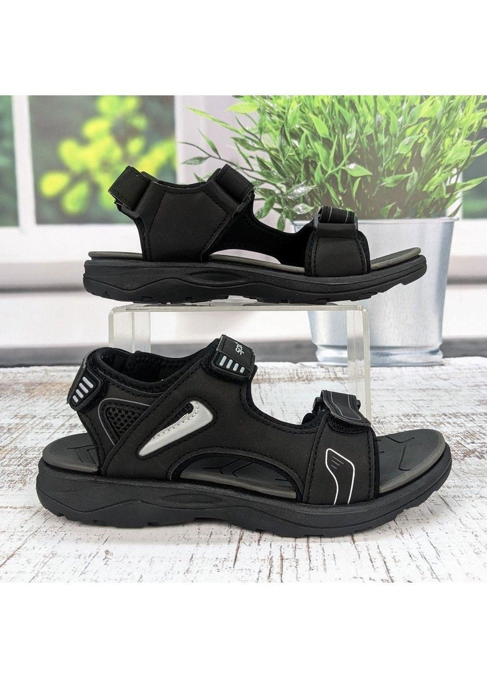 Черные повседневные босоножки детские сандалии для мальчика EEBB на липучке