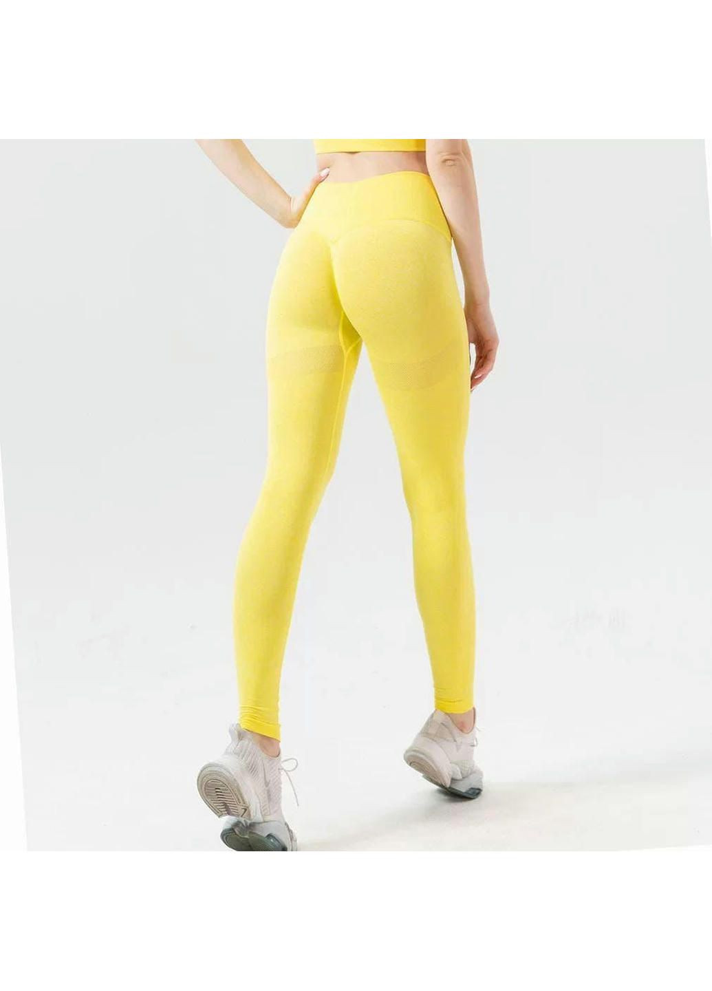 Комбинированные демисезонные леггинсы женские спортивные 6184 xl жёлтые Fashion