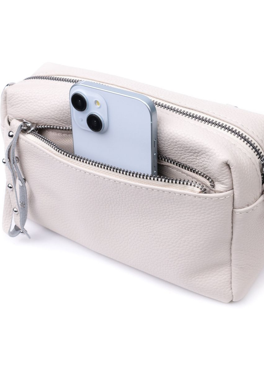 Интересная женская кожаная сумка из стильным бегунком 22653 Белая Vintage (298571732)