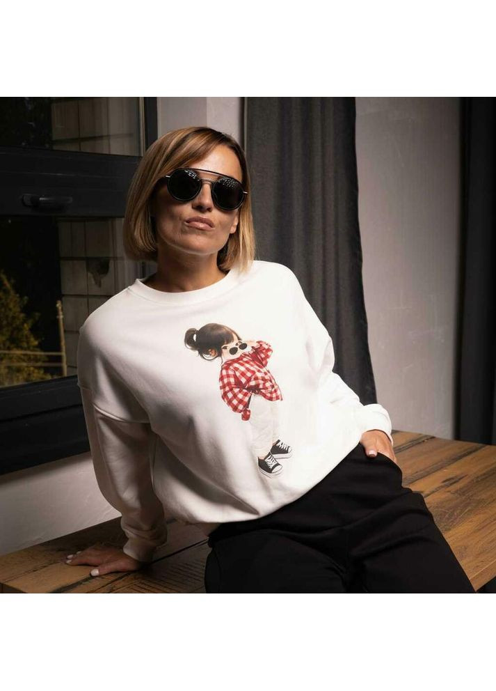 Белый женский свитшот с принтом девочки mkks3000-2 KAPTSOVA (370664901)