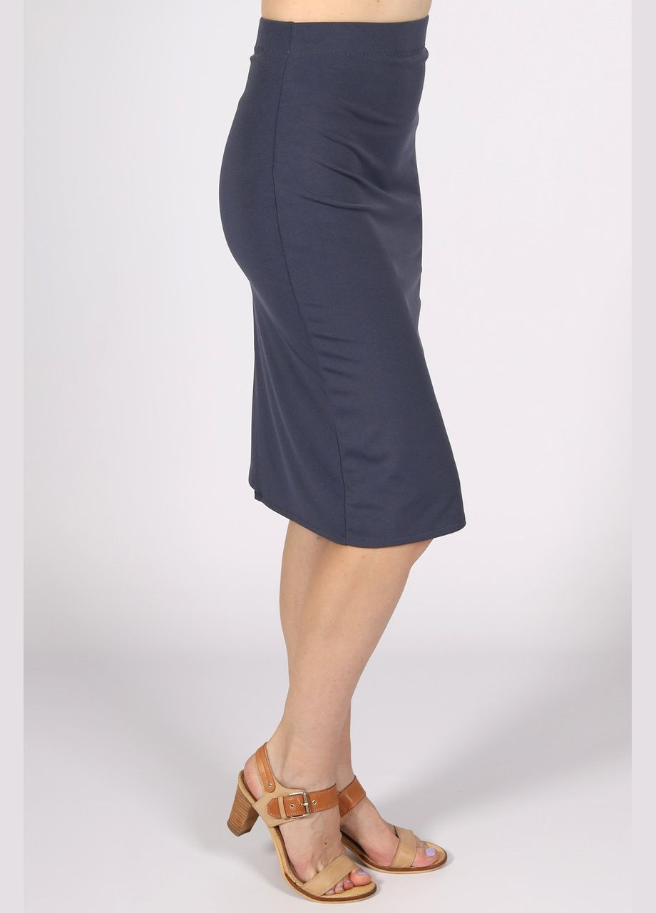 Темно-серая офисная юбка-карандаш женская по колено, классическая, трикотажная, однотонная, с разрезом сзади. No Brand карандаш