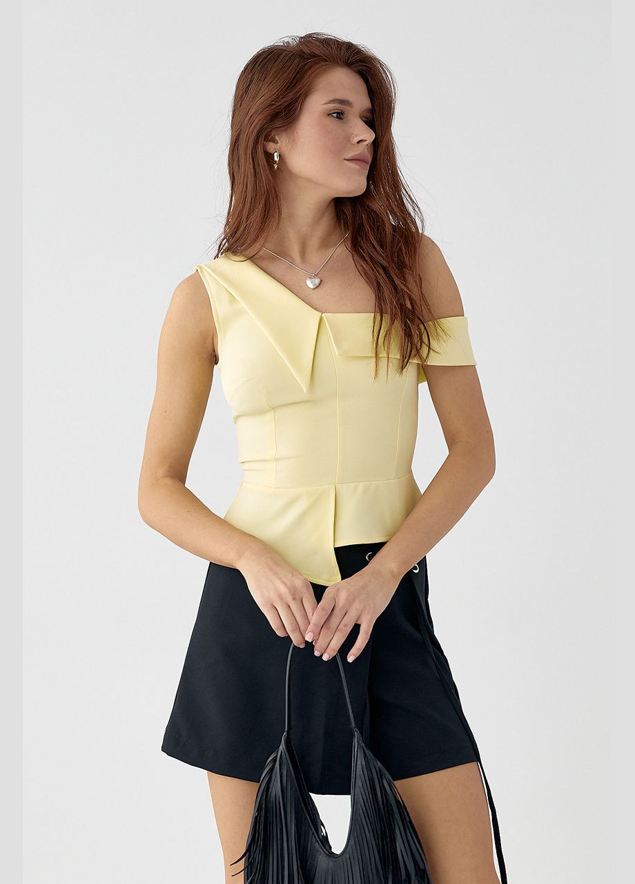 Лайм блузка без рукавов с открытым плечом Lurex