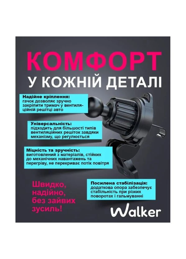 Автотримач магнітний WALKER алюмінієвий 60х60х2 3 мм ProDobro (398543510)