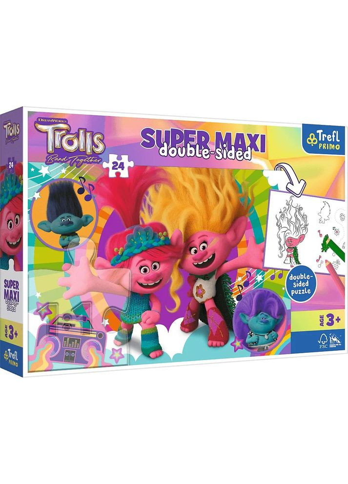Пазлы SUPER МАХИ Счастливый день троллей + раскраска 24 эл (41017) Trefl (364114713)