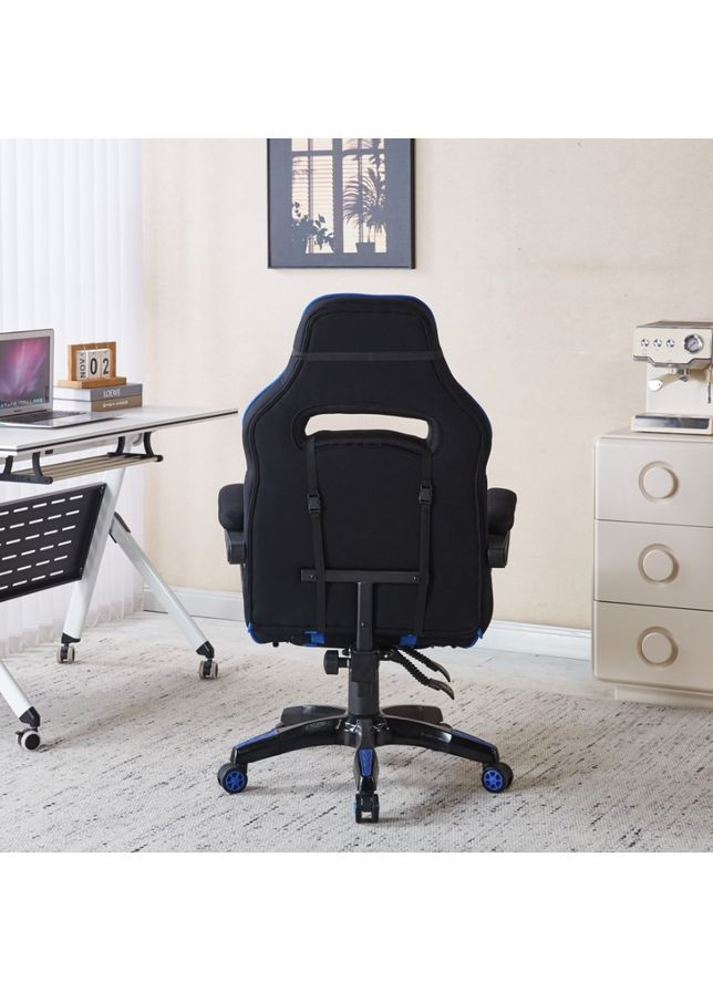 Крісло геймерське з тканини чорно-синє з підставкою для ніг Bonro B-141 (371993878)